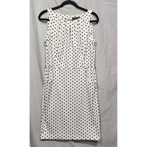 Lauren Ralph Lauren White Black Polka Dot Dress Round Neck Pockets Zip Back Sz12